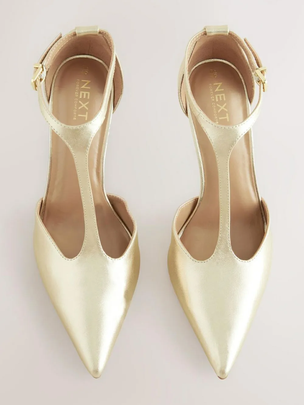 Outlet Next Leather T-Bar Pointed Toe Heels Gold