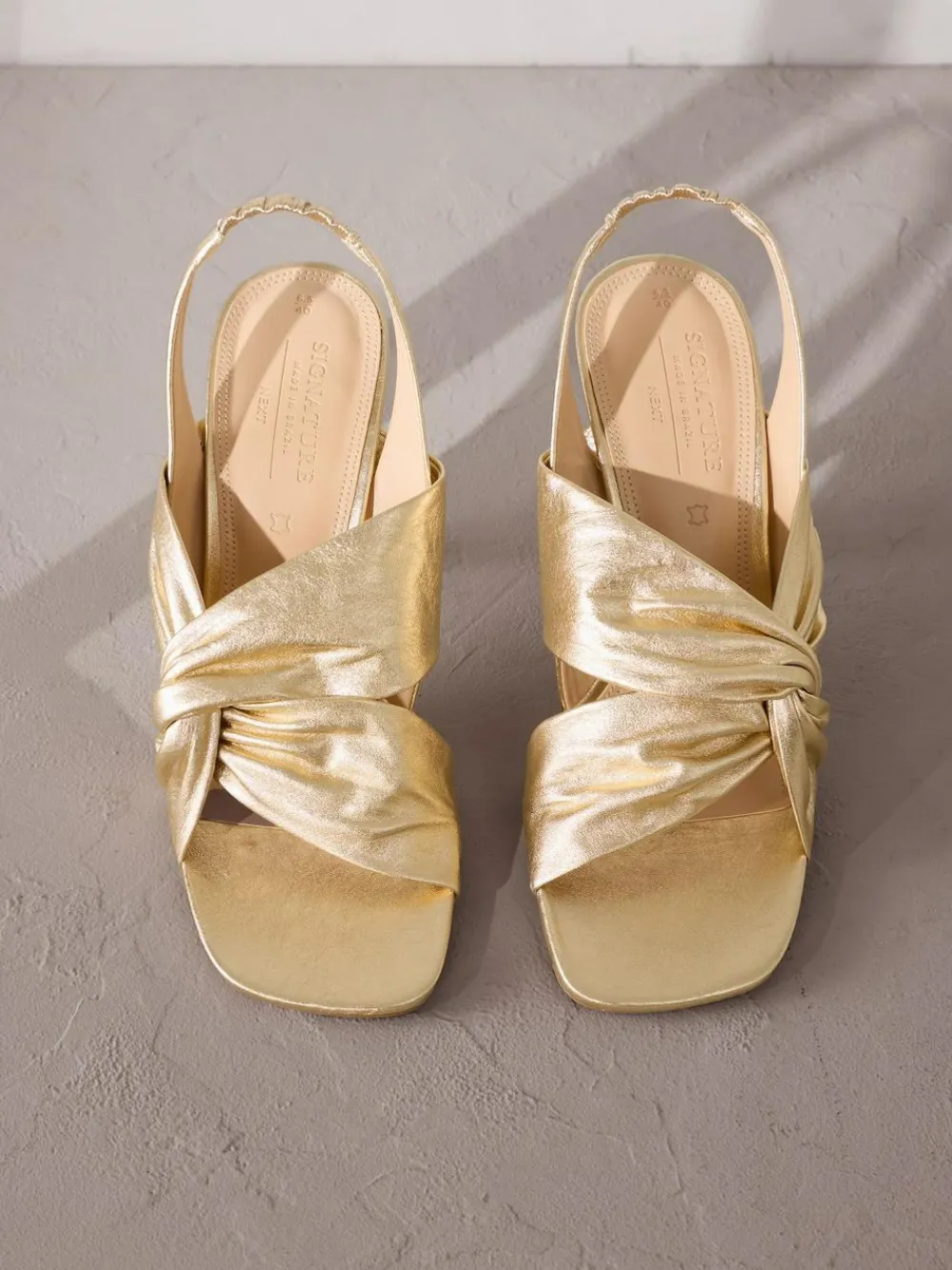 Sale Next Gold Signature Premium Leather Twist Heeled Sandals