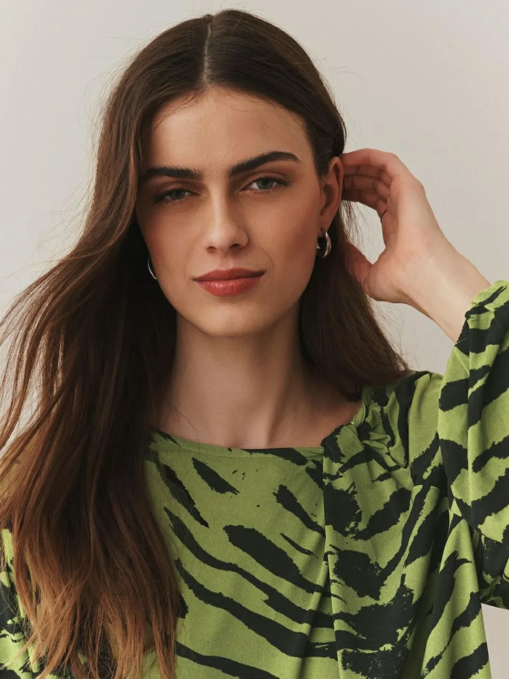Sale Next Twist Neck Long Sleeve Blouse Green Animal Print