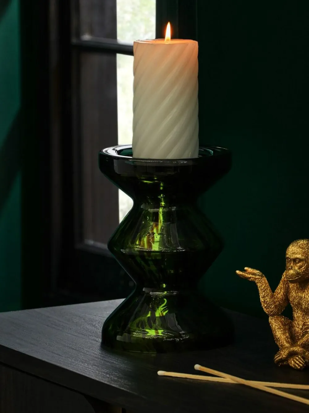 New Next Green Confetti Glass Pillar Candle Holder