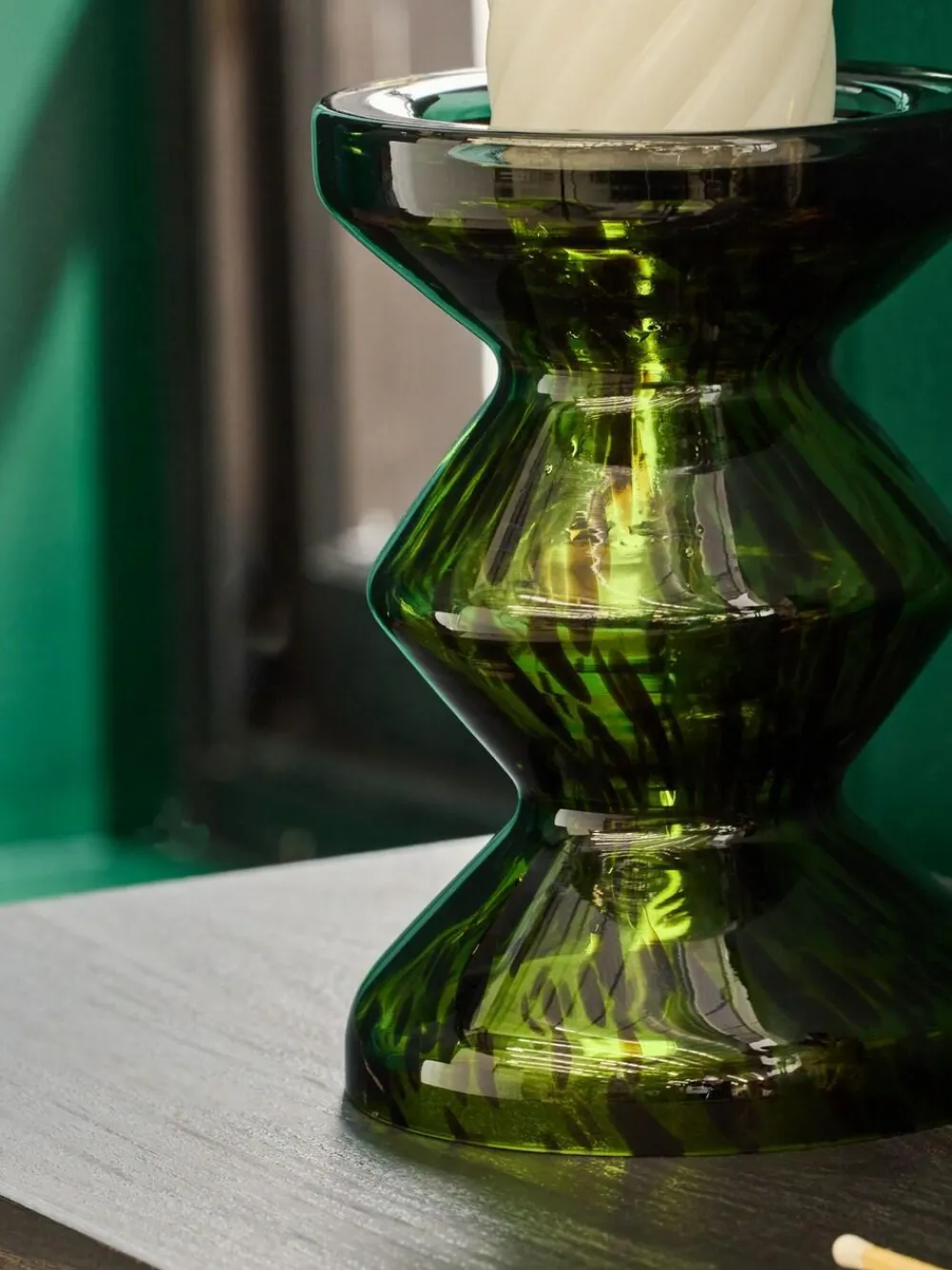 New Next Green Confetti Glass Pillar Candle Holder