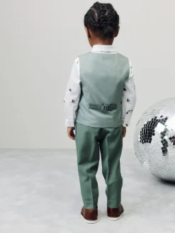 Next Green Dino Waistcoat Shirt Trousers and Bow Tie Set (3mths-9yrs)^BOY Pants & Chinos
