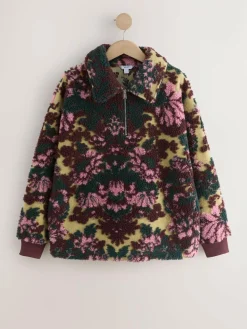 Next Jacquard Teddy Borg Quarter Zip Fleece Sweatshirt^Women Loungewear|Coats & Jackets