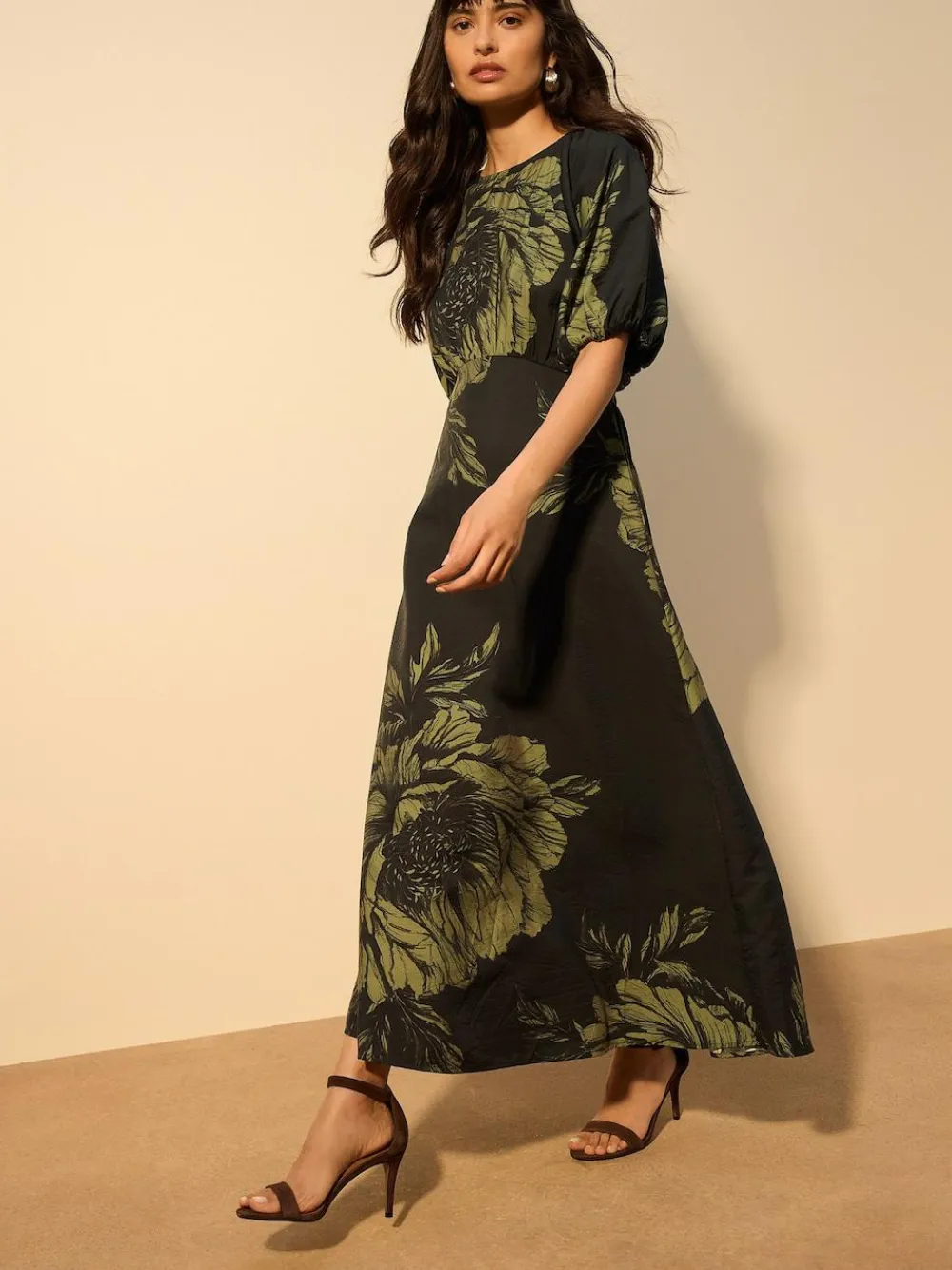 Next Print Puff Sleeve Midi Dress^Women Midi Dresses|Occasion Dresses