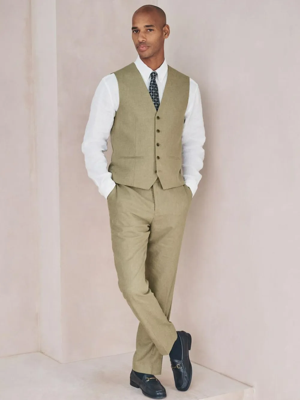 Next Linen Blend Texture Suit Waistcoat^ Vests