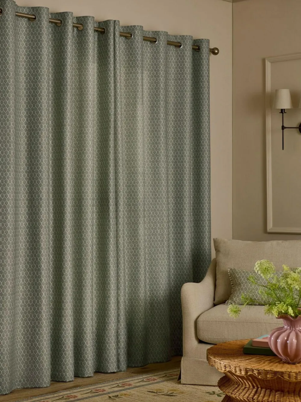 Next Green Mini Leaf Jacquard Eyelet Lined Curtains^ Curtains & Blinds