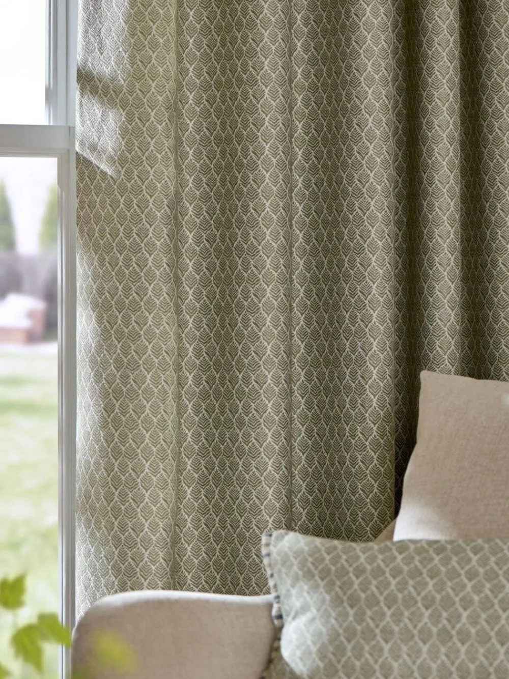 Next Green Mini Leaf Jacquard Eyelet Lined Curtains^ Curtains & Blinds