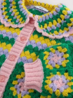 Next Green Multi Patch Hand Crochet Collar Cardigan^Women Knitwear|Knitwear