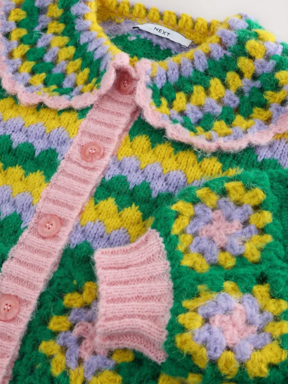 Next Green Multi Patch Hand Crochet Collar Cardigan^Women Knitwear|Knitwear