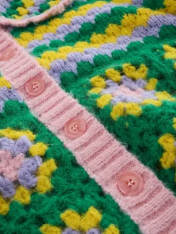 Next Green Multi Patch Hand Crochet Collar Cardigan^Women Knitwear|Knitwear
