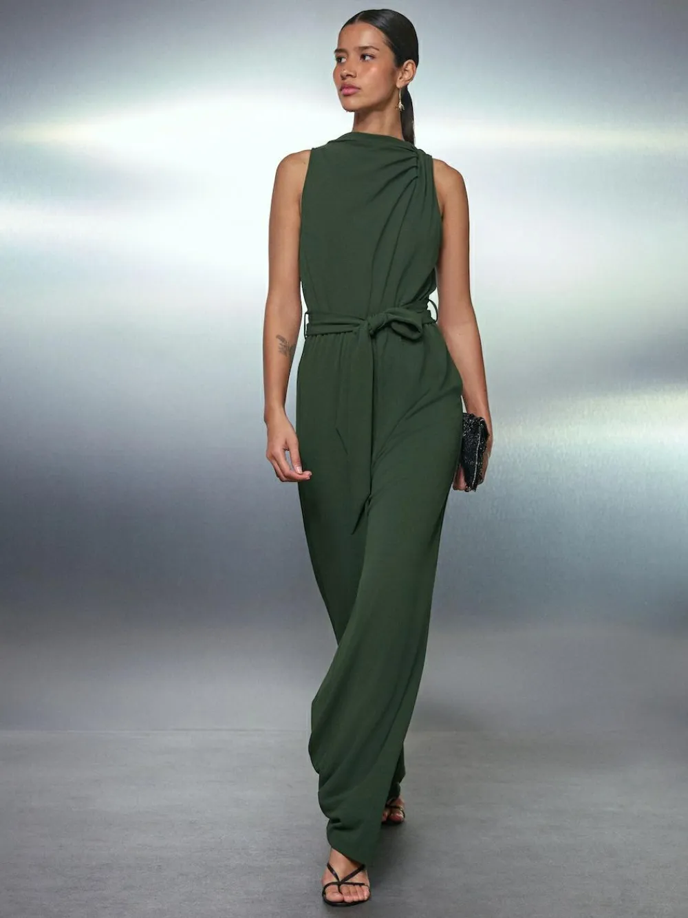Outlet Next Occasion Cowl Neck Sleeveless Jersey Jumpsuit Green