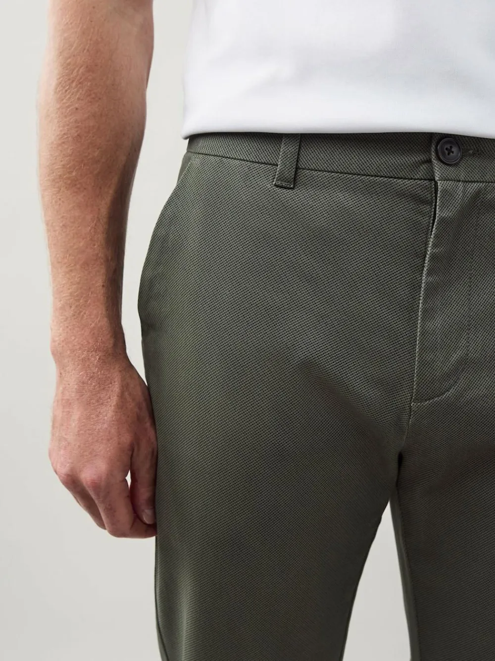 Hot Next Slim Fit Stretch Printed Soft Touch Chino Trousers Green