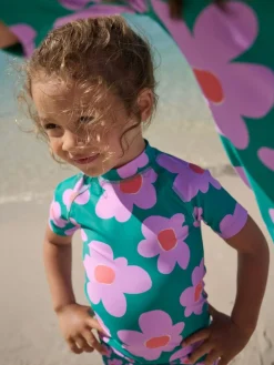 Next Short Sleeved Sunsafe Swim Set (3mths-10yrs) Green Stampy Floal