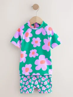 Next Short Sleeved Sunsafe Swim Set (3mths-10yrs) Green Stampy Floal