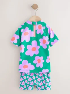 Next Short Sleeved Sunsafe Swim Set (3mths-10yrs) Green Stampy Floal