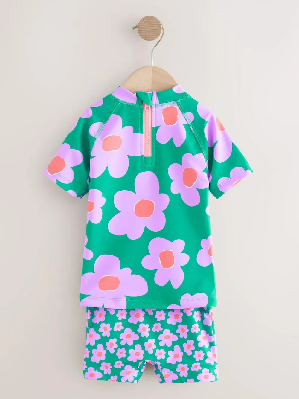 Next Short Sleeved Sunsafe Swim Set (3mths-10yrs) Green Stampy Floal