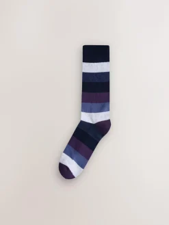 Hot Next Striped Cushioned Sole Comfort Socks 10 Pack Green/Blue/Grey