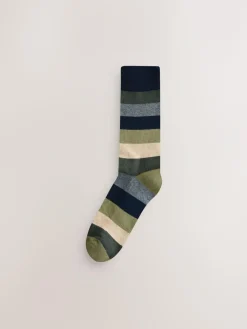 Hot Next Striped Cushioned Sole Comfort Socks 10 Pack Green/Blue/Grey