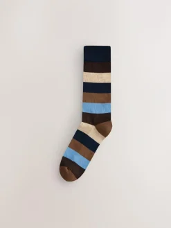 Hot Next Striped Cushioned Sole Comfort Socks 10 Pack Green/Blue/Grey