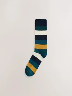 Hot Next Striped Cushioned Sole Comfort Socks 10 Pack Green/Blue/Grey