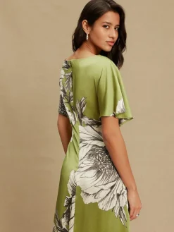 Next Textured Satin Short Sleeve Twist Front Midi Dress^Women Occasion Dresses|Midi Dresses