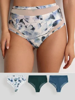 Next Mesh Trim High Waist High Leg Knickers 3 Pack^Women Panties|All Lingerie