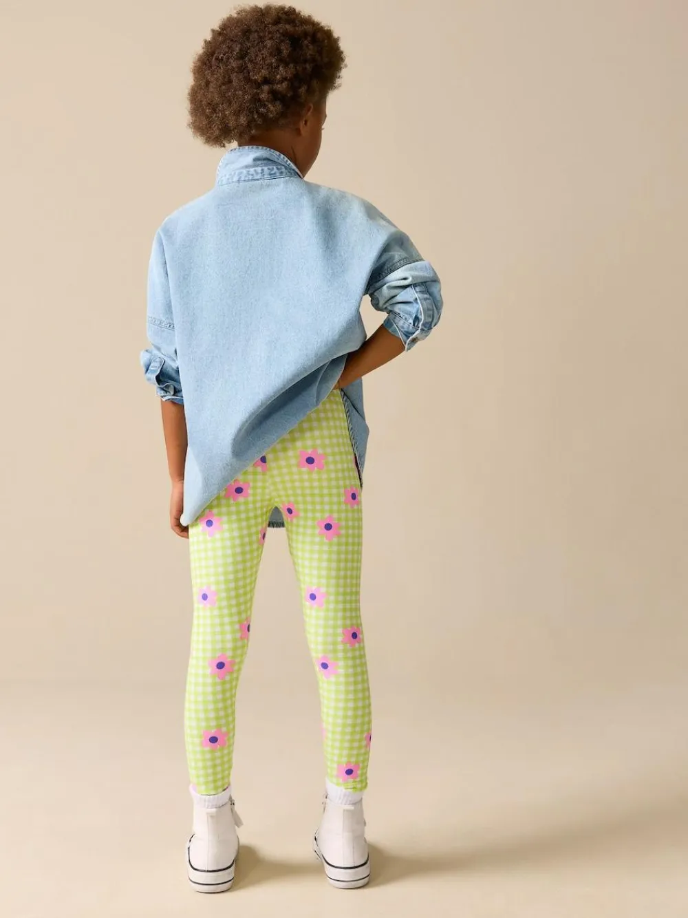 New Next Green/Pink Gingham Flower Leggings (3-16yrs)