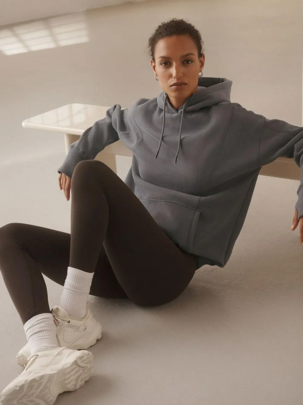 Clearance Next Grey Active Longline Overhead Seam Detail Supersoft Hoodie with Pockets