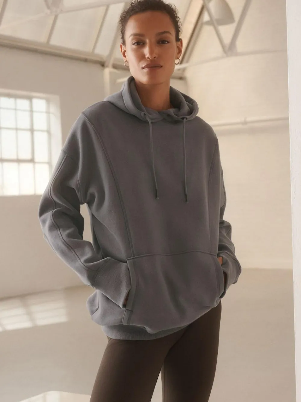 Clearance Next Grey Active Longline Overhead Seam Detail Supersoft Hoodie with Pockets