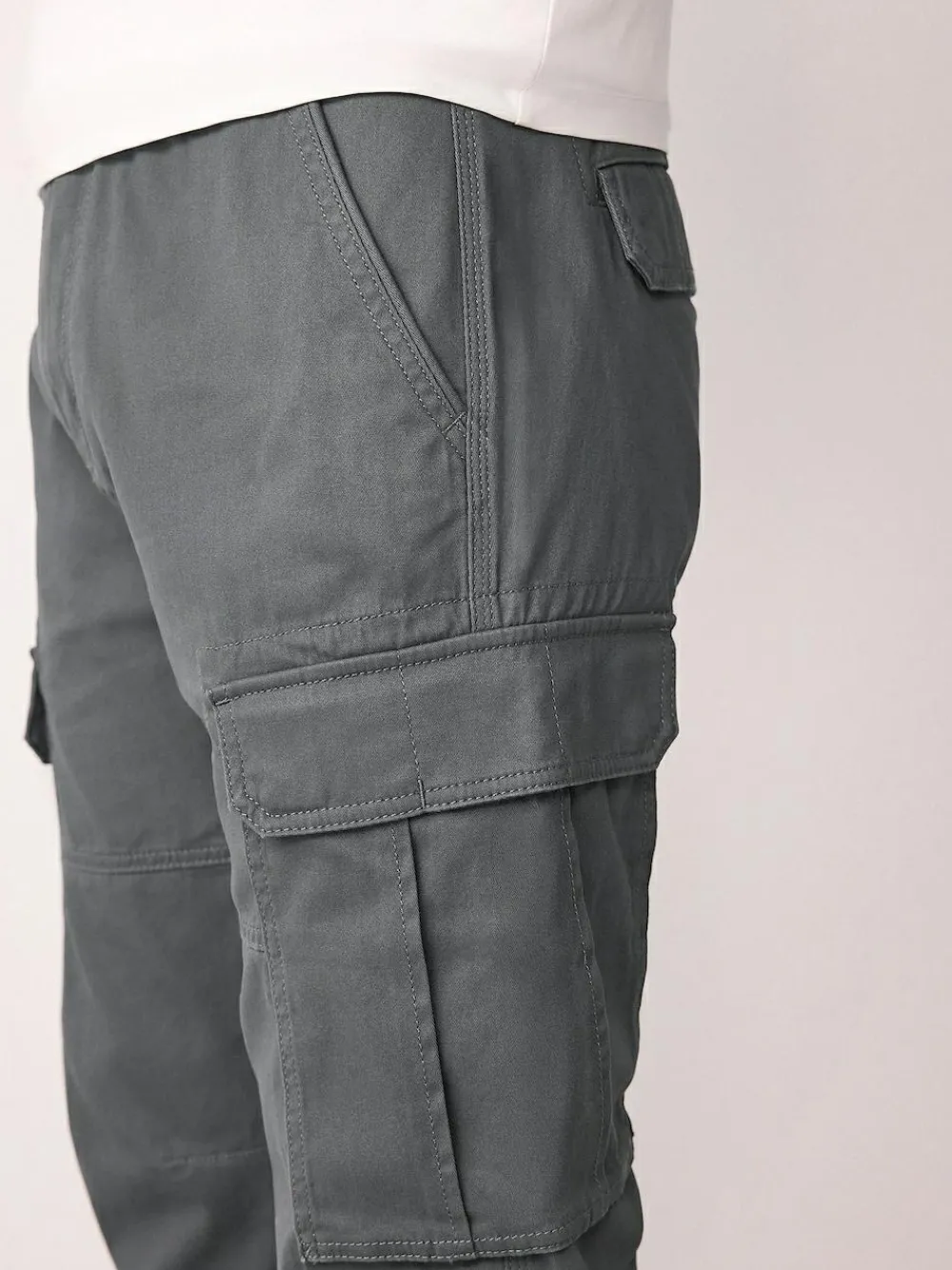 New Next Skinny Fit Cotton Stretch Cargo Trousers Grey Charcoal