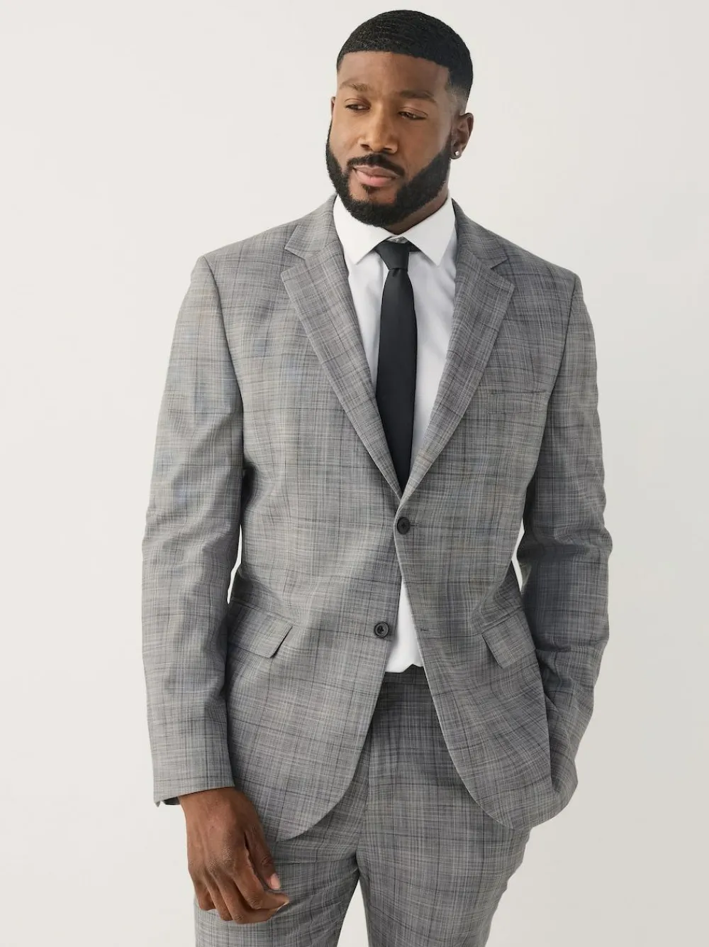 Next Grey Check Muscle Fit Motionflex Stretch Suit Jacket^ Grey Suits