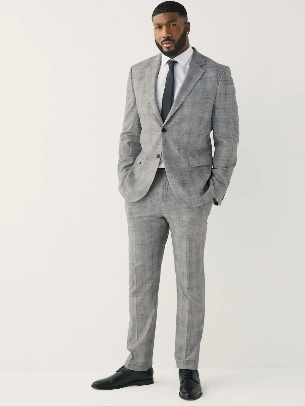 Next Grey Check Muscle Fit Motionflex Stretch Suit Jacket^ Grey Suits