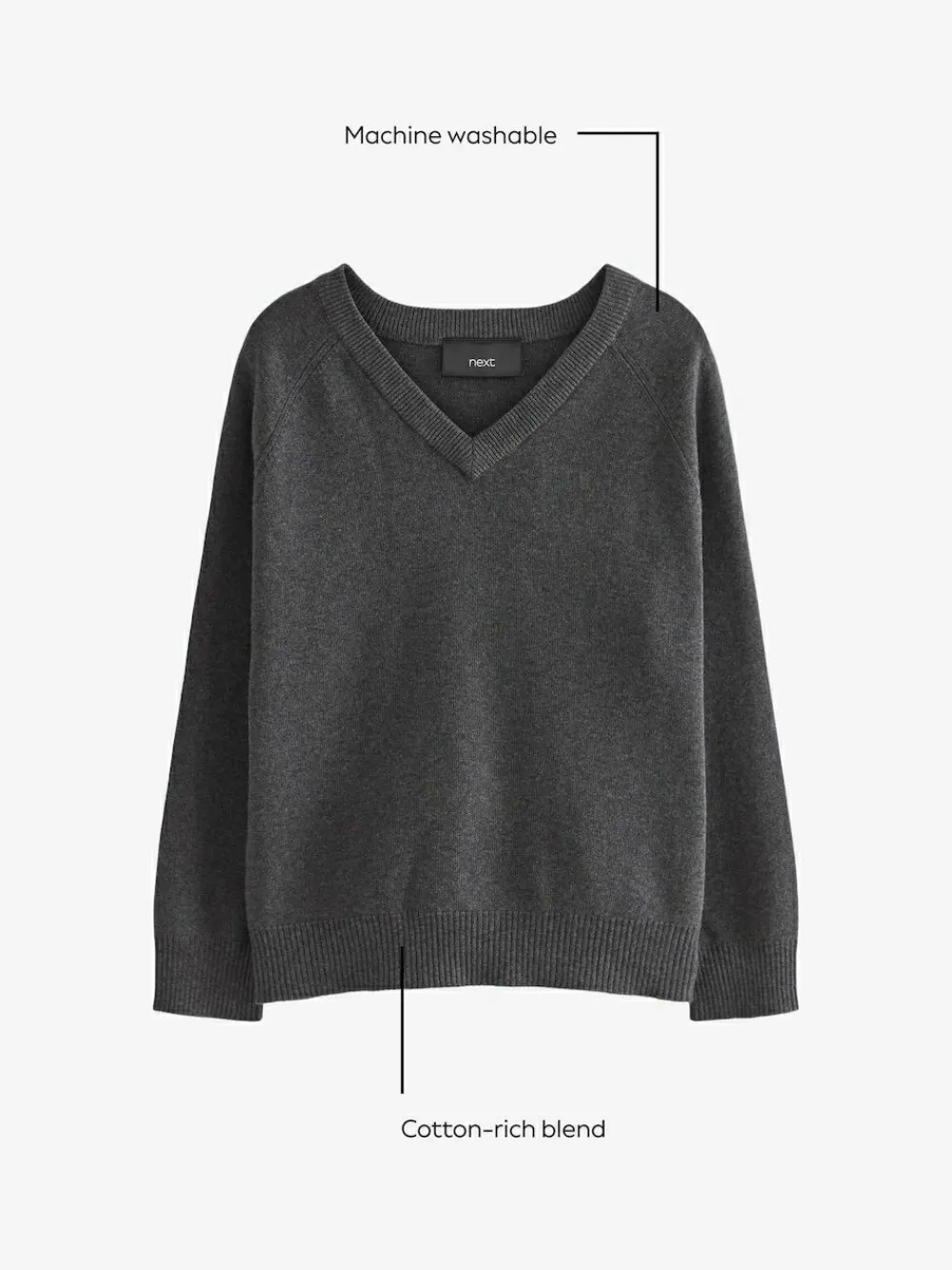 Discount Next Grey Knitted V-Neck School Jumper (3-16yrs)