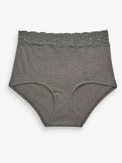 Next Grey Marl/Pink/Plum Full Brief Cotton Lace Knickers 4 Pack^Women Panties