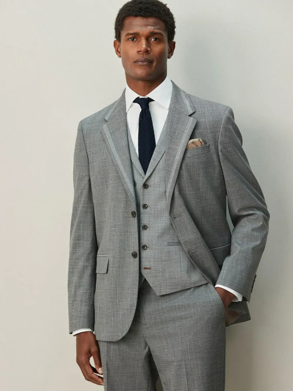 Next Regular Fit Contrast Fabric Detail Suit Jacket Grey