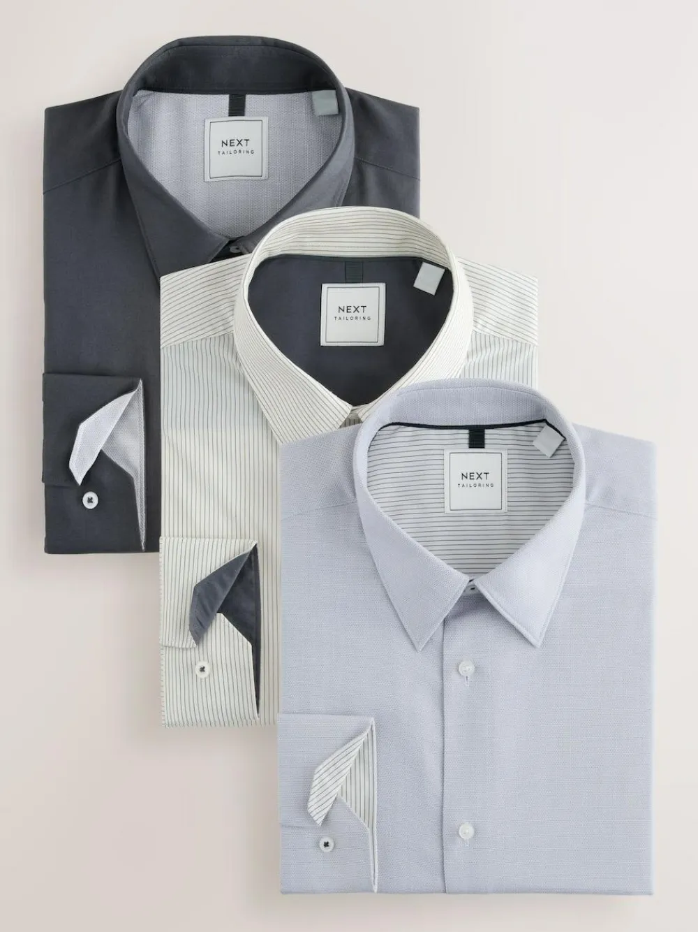 Discount Next Regular Fit Easy Care Single Cuff Smart Shirts 3 Pack Grey