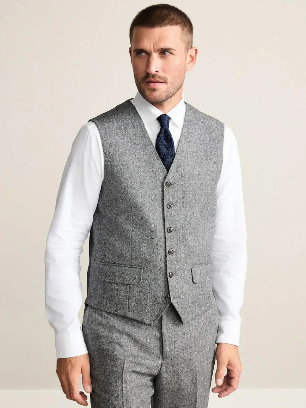 Discount Next Signature Abraham Moon 100% British Wool Donegal Suit Waistcoat Grey