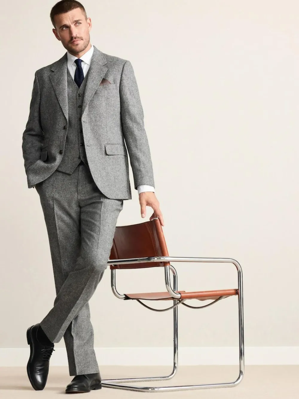 Discount Next Signature Abraham Moon 100% British Wool Donegal Suit Waistcoat Grey