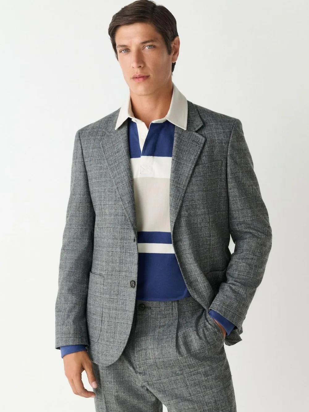 Next Grey Tailored Fit Wool Blend Check Texture Suit Jacket^ Grey Suits