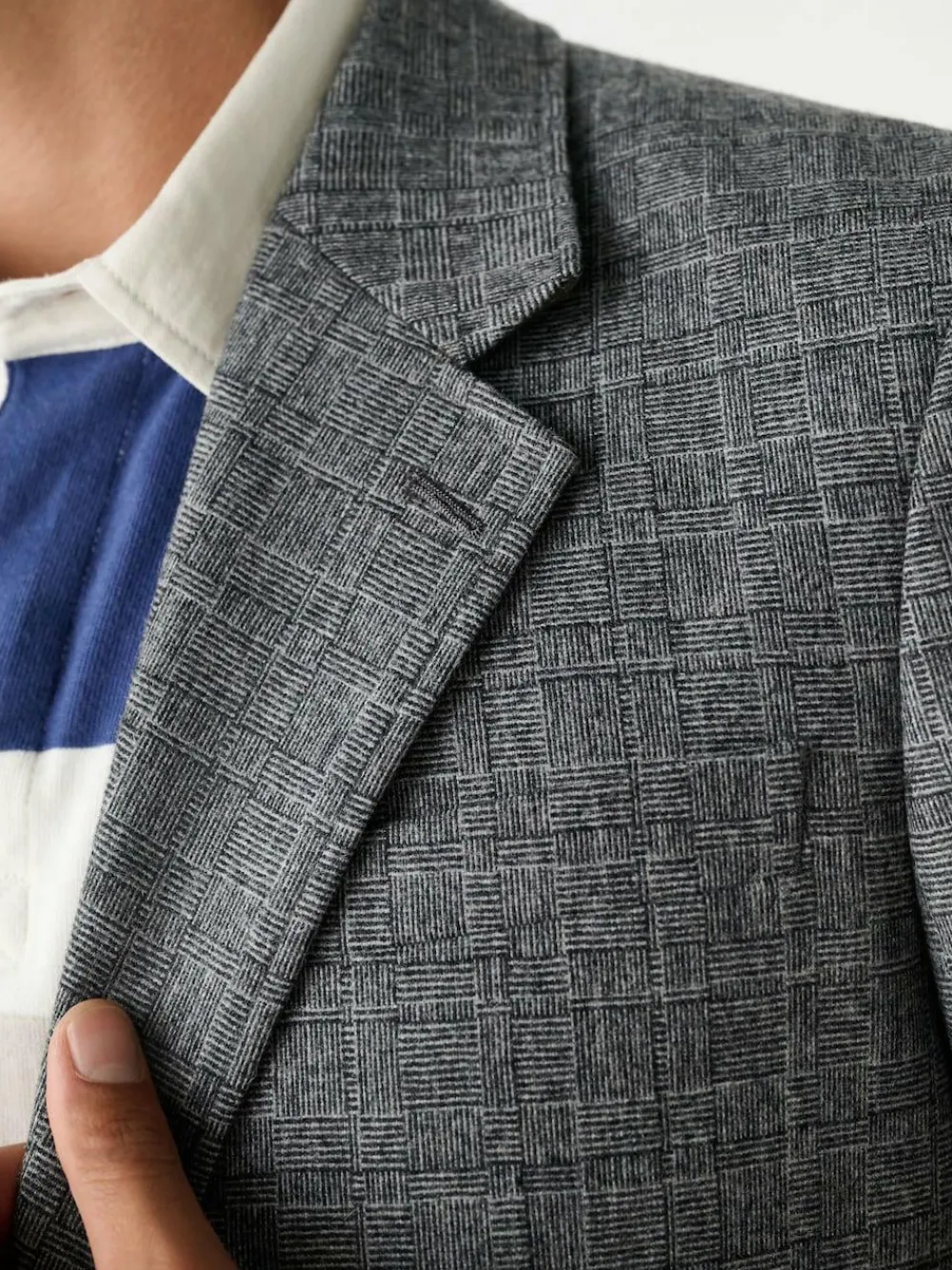 Next Grey Tailored Fit Wool Blend Check Texture Suit Jacket^ Grey Suits