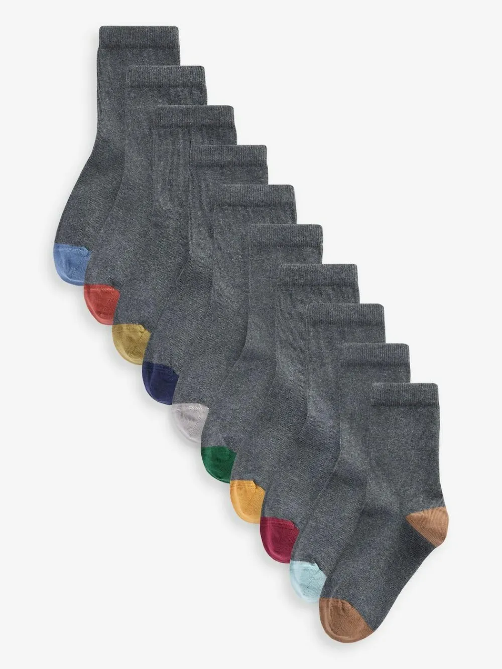 Discount Next Cotton Rich Socks 10 Pack Grey with Contrast Heel and Toe
