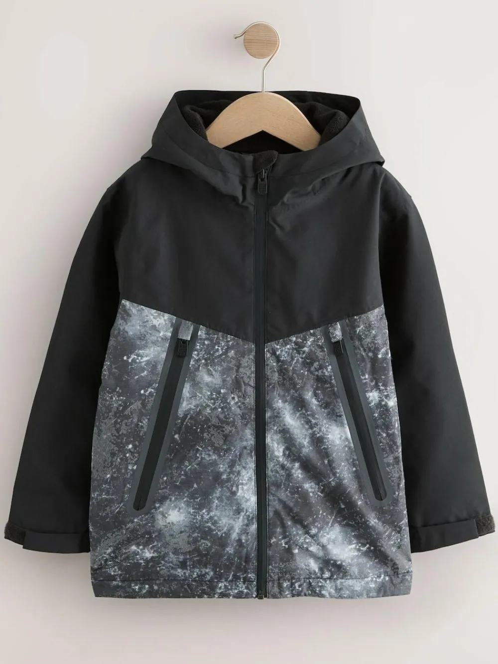 Best Next Grey/Black Waterproof Fleece Lined Hooded Jacket (3-16yrs)