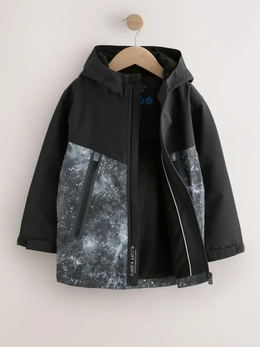 Best Next Grey/Black Waterproof Fleece Lined Hooded Jacket (3-16yrs)