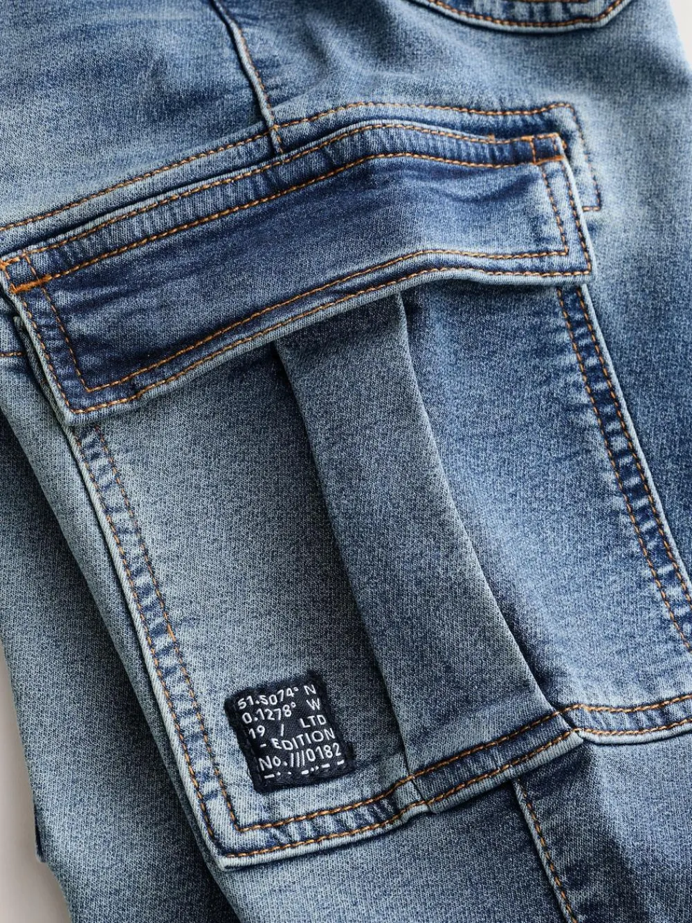 Outlet Next Grey/Blue Cargo Jeans With Elasticated Waists Jeans 2 Pack (3-16yrs)