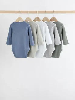 Next Grey/White Long Sleeve Bodysuits 5 Pack^BOY Bodysuits & Vests|Vests