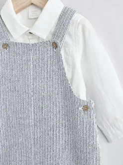 Discount Next Woven Cotton Baby Dungaree and Bodysuit Set (0mths-3yrs) Grey/White