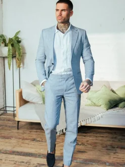 Sale Harry Brown Giacomo Slim Fit Cotton Linen Suit Trousers Blue