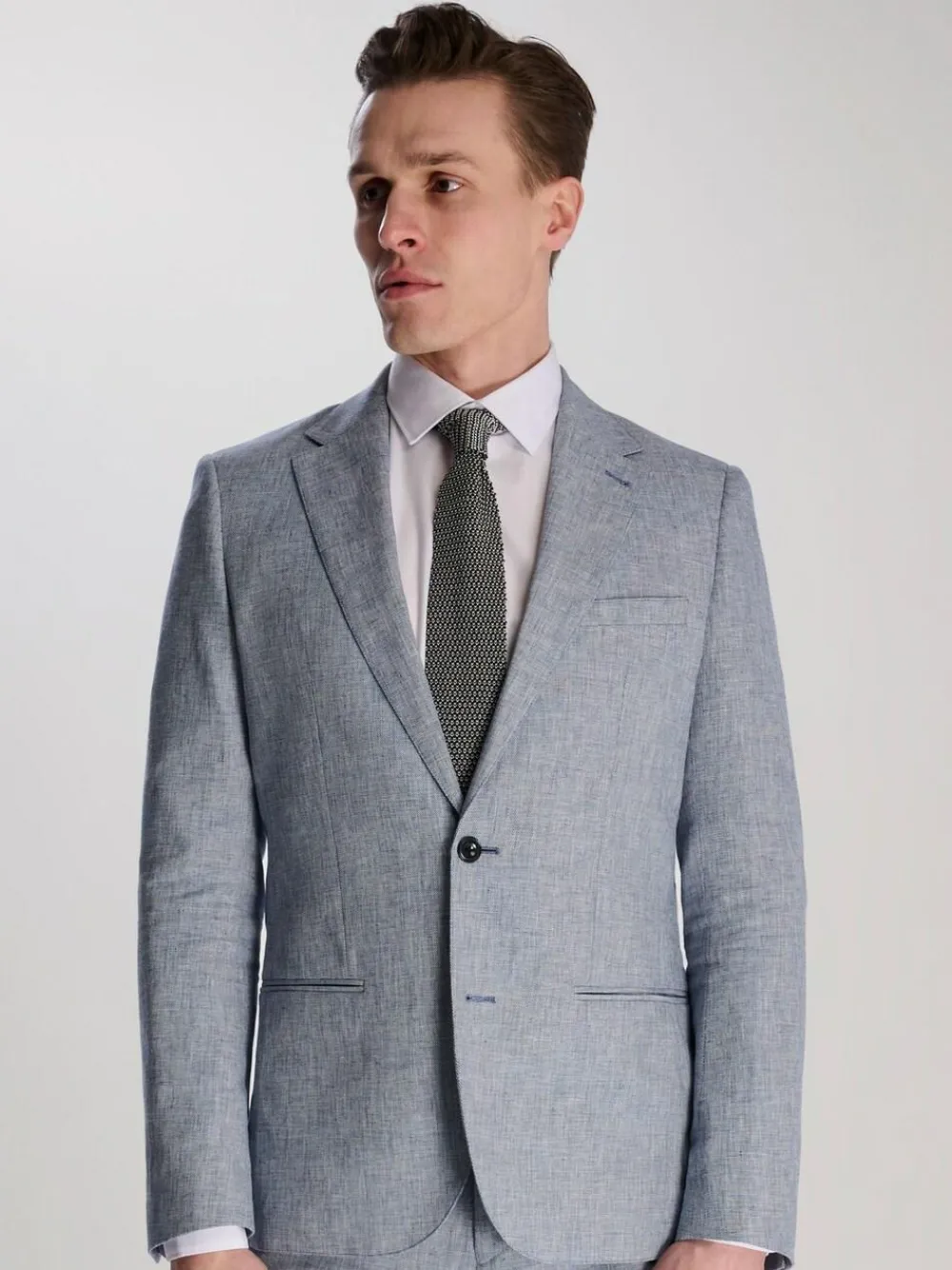 Harry Brown Giacomo Slim Fit Cotton Linen Suit Jacket Blue
