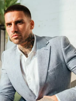 Harry Brown Giacomo Slim Fit Cotton Linen Suit Jacket Blue