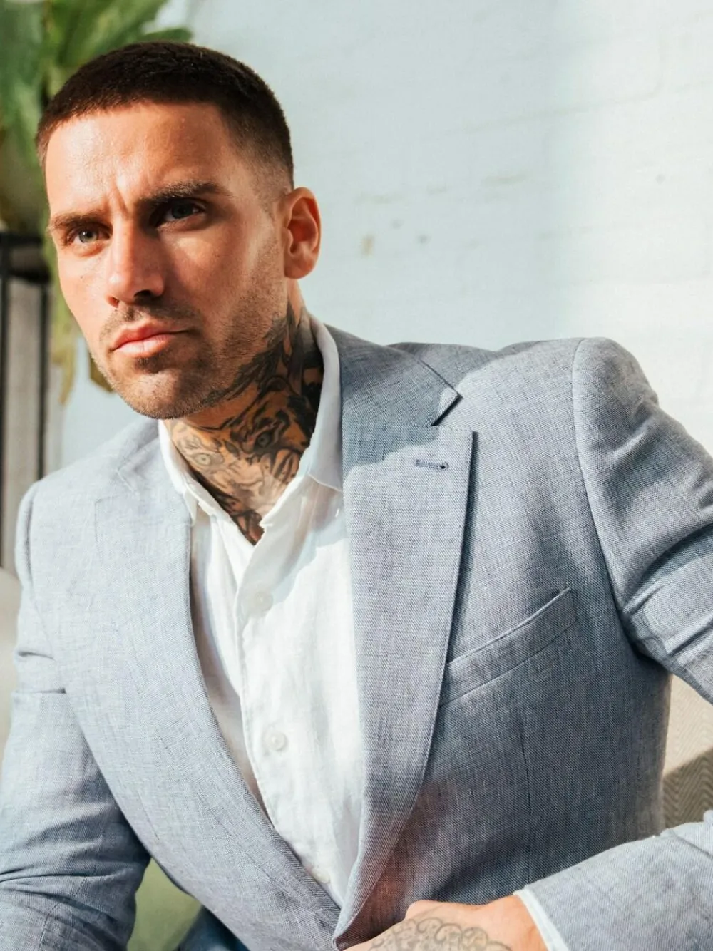 Harry Brown Giacomo Slim Fit Cotton Linen Suit Jacket Blue